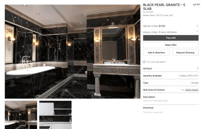 Stonelist Auction Form Interface For Bidding On Stone Slabs